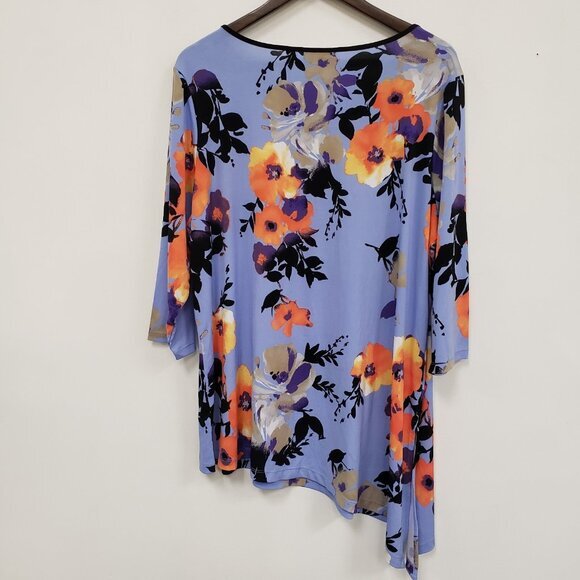 Susan Graver Womens Floral‎ Liquid Knit Asymmetric Top Size 1X Stretch Mature - Picture 2 of 9
